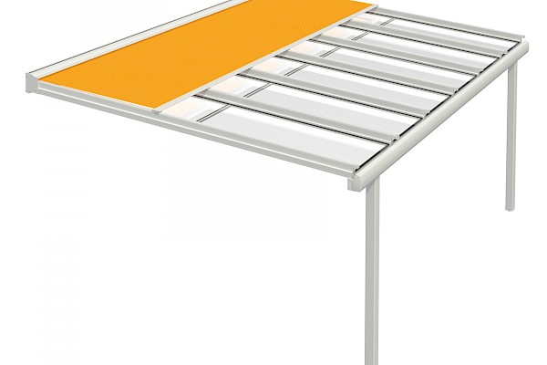 Glasdach mit intrigierte Markise